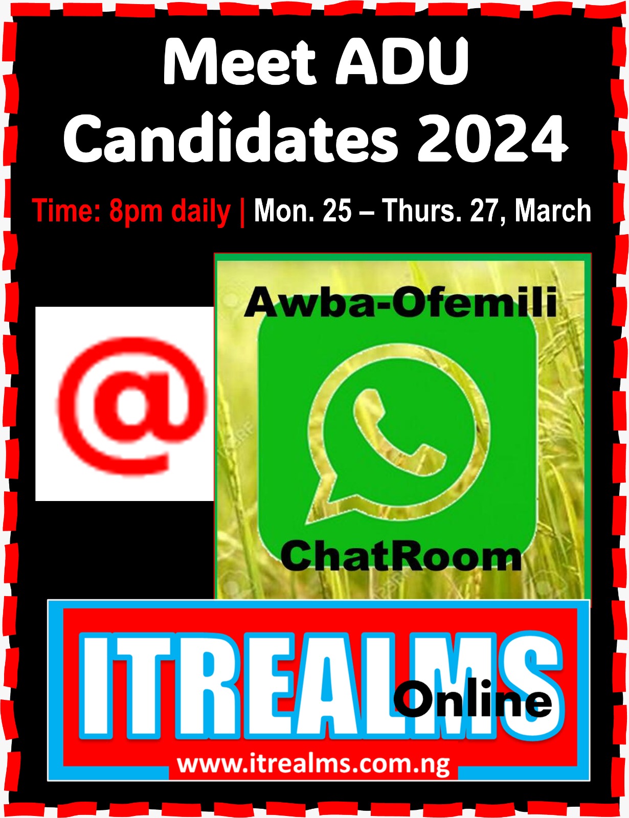 ITREALMS, Awba-Ofemili Chatroom Partner on Meet ADU Candidates’24
